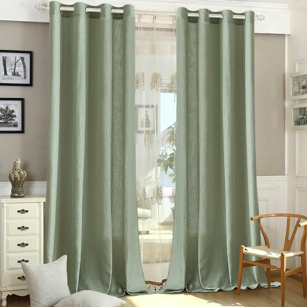 MIULEE Visillo Lino Ojales translúcido 2pz L140xA260 Verde
