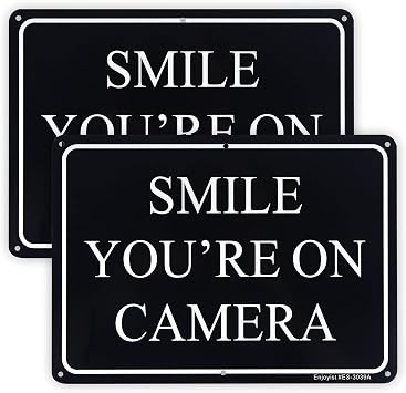 2 Pack Smile Youre On Camera, 10"x 7" .04" Aluminum Reflective Sign - Rust Free, UV Protected & Weatherproof