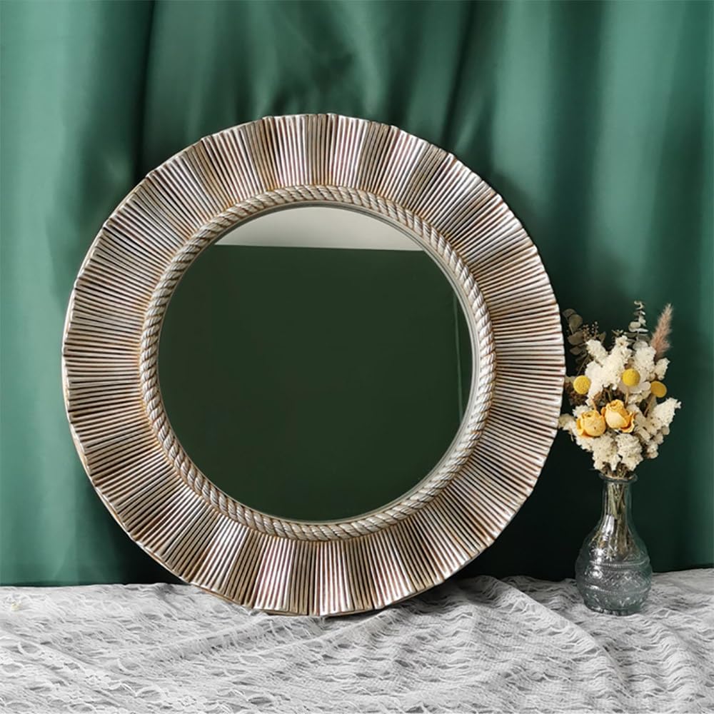 SXFSDOU 26inch Round Vintage Decorative Mirror for Bathroom 33inch Gold Ornate Antique Wall Victorian Distressed Accent Makeup Waterproof Hotel Fireplace Dinning Room(B,26inch)