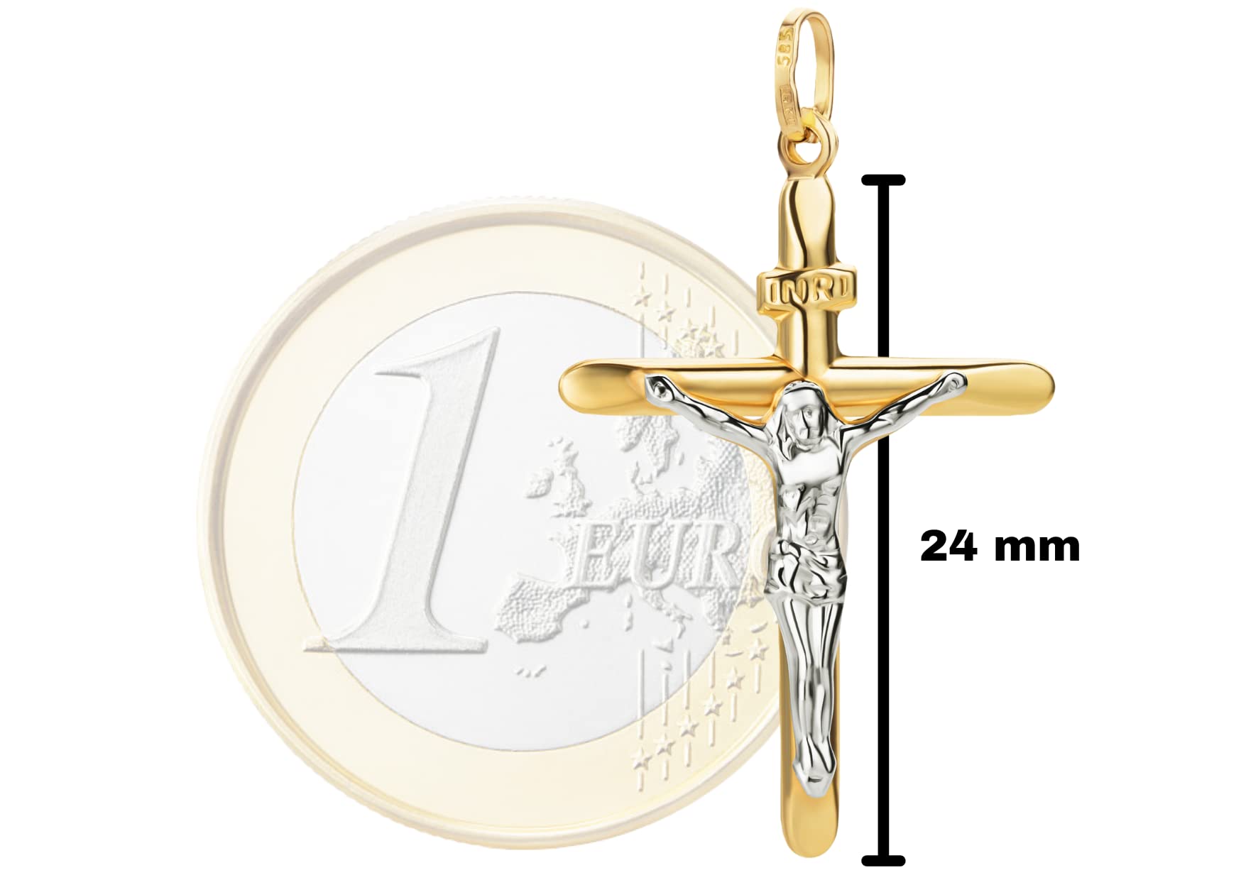 PRINS JEWELS Bicolor Anhänger Kreuz Mit Jesus 14 Karat 585 Gelbgold Weißgold Unisex