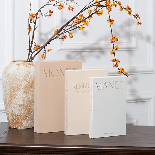 Decorative Linen Storage Box Set, 3 Piece Faux Book Design for Coffee Table, Bookshelf, Mantle Display, Modern Home Decor, Storage Box (Pink)