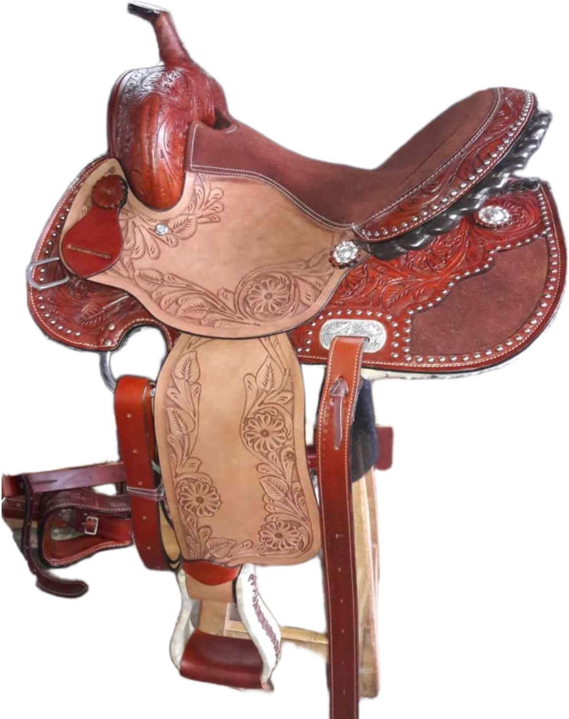 Leather Western Barrel Racing Premium Horse Saddle Tooled Carved Best Horse Riding Trail Equestrian Best Riding for Rider Tack, Size:10-18 inches Seat, MOD-SY-12