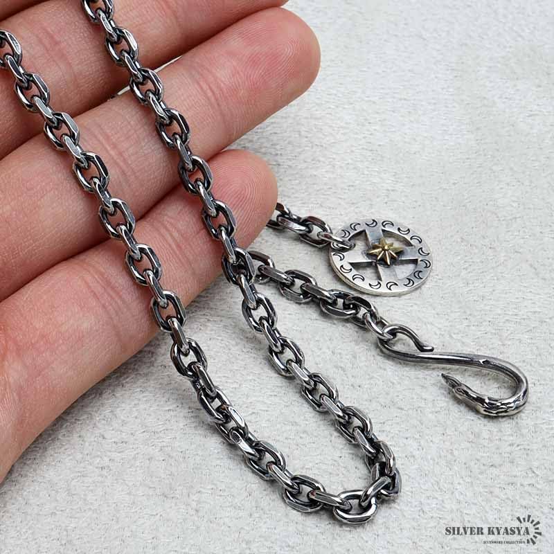 ＊シルバー925メディスンホイール＆フェザーネックレス シルバー925 フェザーネックレスチェーン 幅5mm 50cm フック