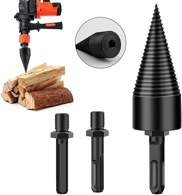 3pcs Wood Splitting Drill Bit, 32mm Firewood Log Splitter Drill Bit Set Heavy Duty Drill Screw Cone Driver Kindling Firewood Splitter for Household Electric Drill
