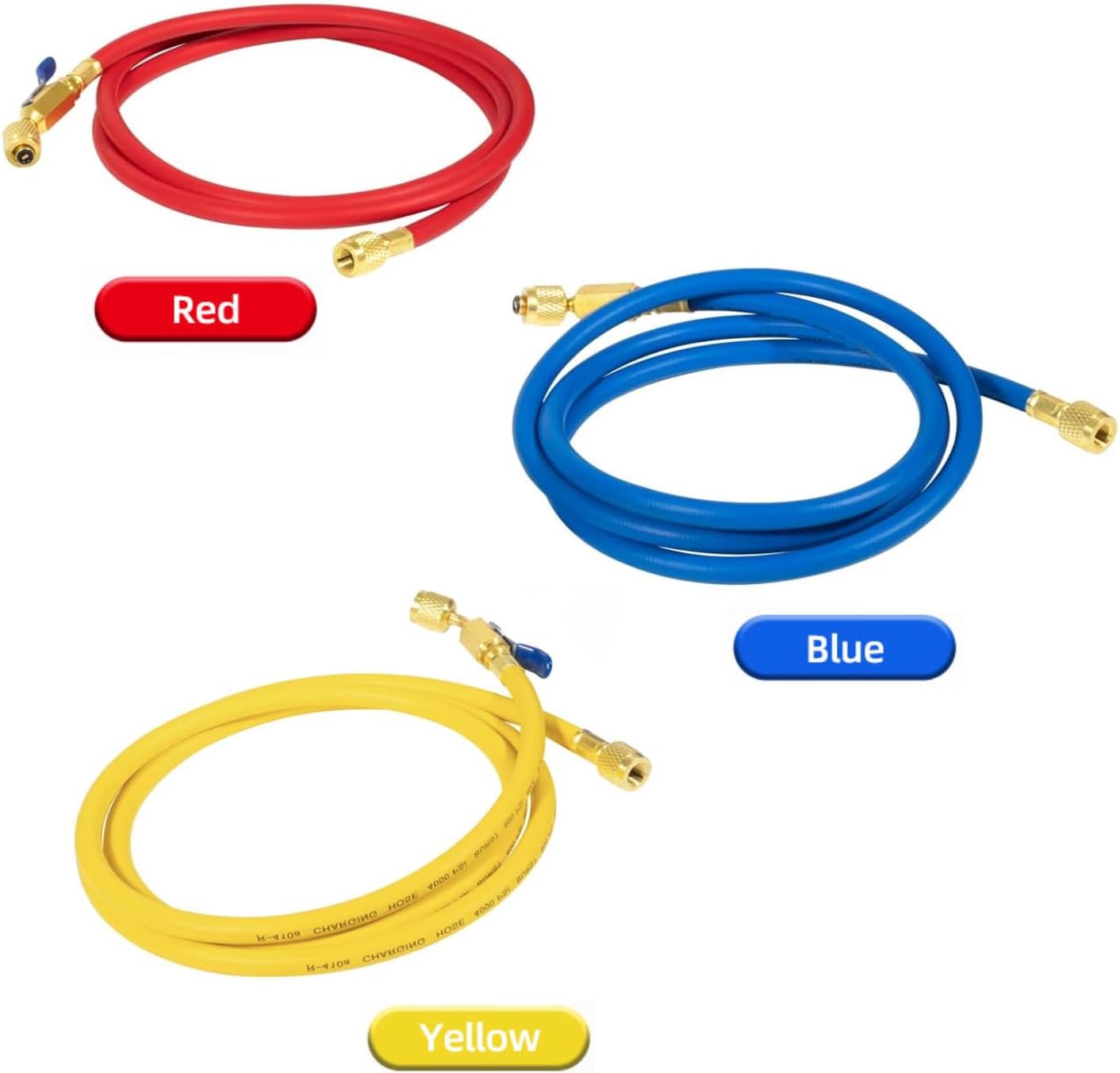 29986 Plus II 1/4" Refrigerant Hoses Kit With Compact Ball Valve 72" Fits for R-410A Refrigerant Charging Hose(Pack of 3)