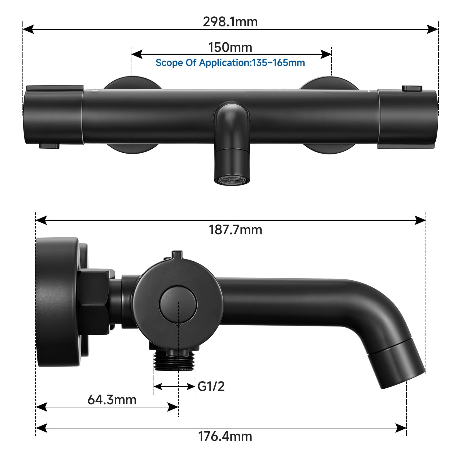 Auralum Mitigeur Douche Thermostatique - Robinet Thermostatique de Douche en Inox 304 avec Verrouillage 38°C - Anti-brûlure - 2 Fonctions pour Bain et Baignoire-Contrôle de la température - Noir