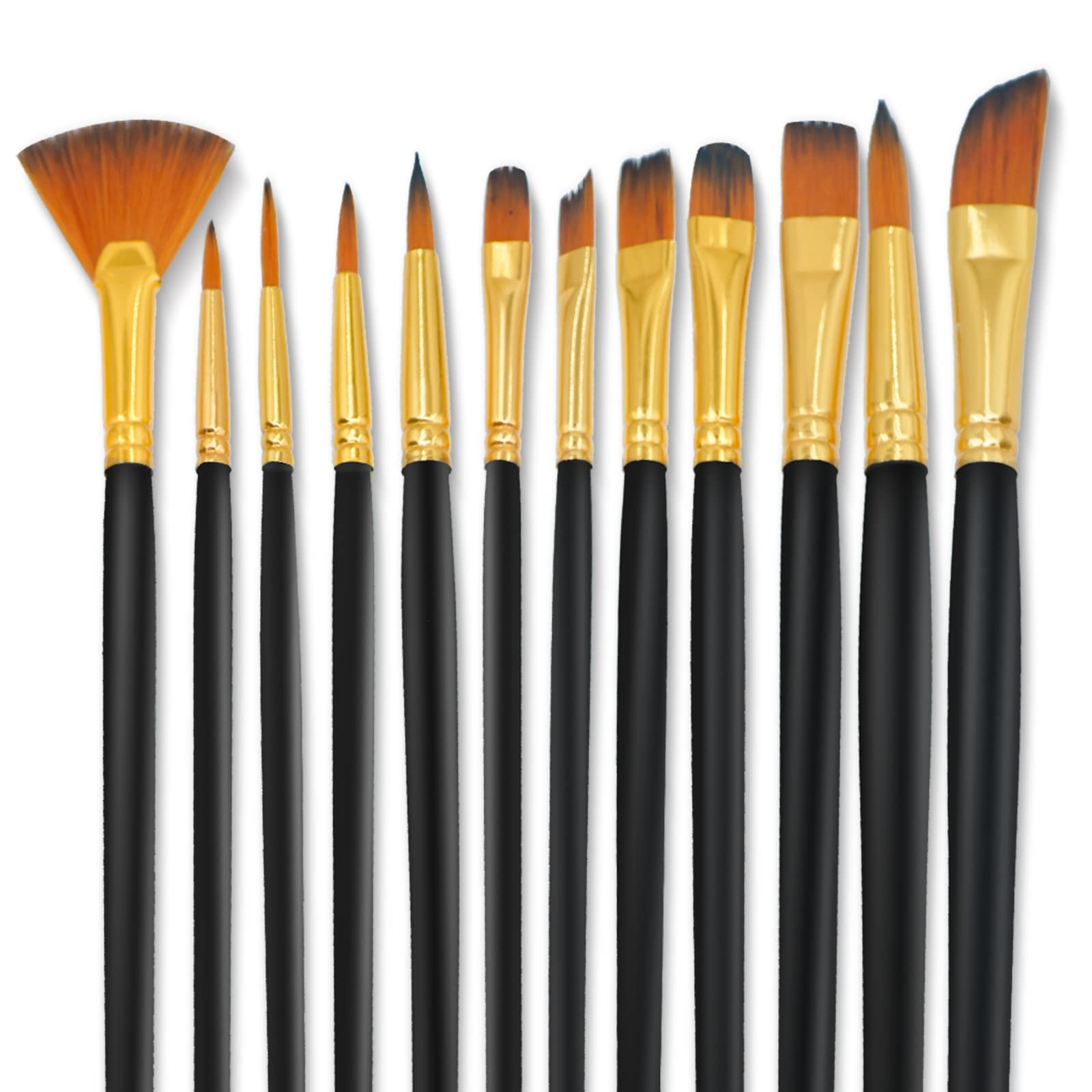 Nylon Artist Paint Brush Set for Acrylic Oil Watercolor 12 Pcs