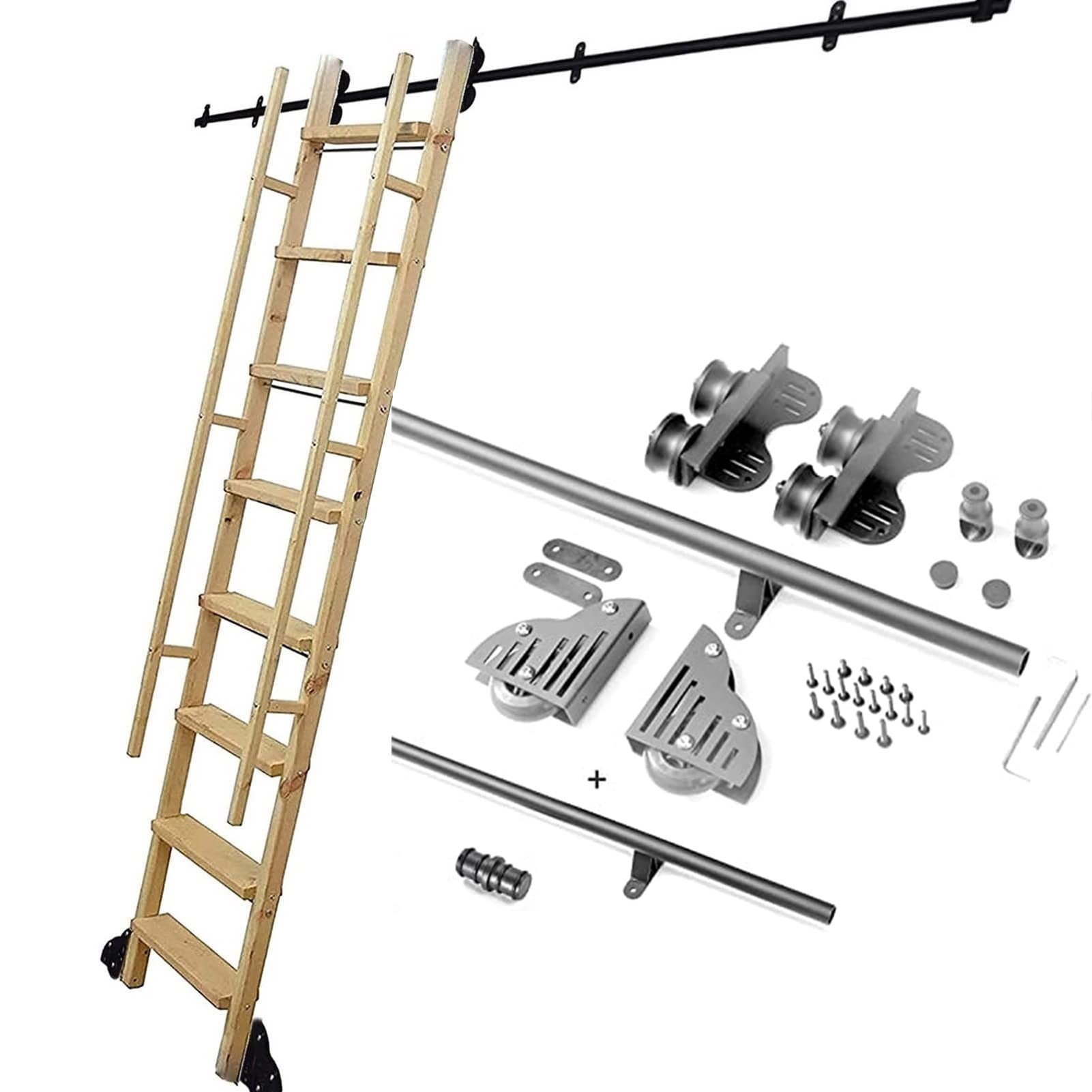 Kit de herrajes para escalera de biblioteca con ruedas regulable de 3,3 a 20 pies para loft
