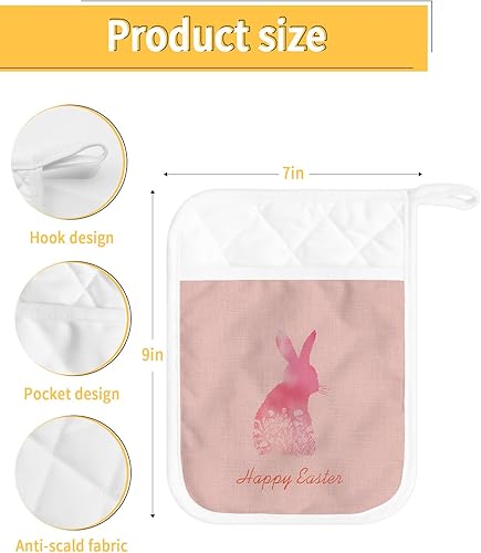 Miniatura 3 de Easter Farmhouse 5Pcs Pot Holders for Kitchen, Non Slip &amp; Heat Insulation Terry Cloth Potholder Set with Pocket, Thick Hot Pad Oven Mitts Trivet