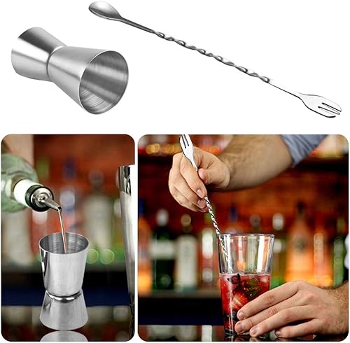 Miniatura 8 de SourceTon - 3 jiggers dobles y 3 cucharas mezcladoras de acero inoxidable, SourceTon de 0.51 oz. Jiggers de barra de cóctel y cuchara mezcladora de