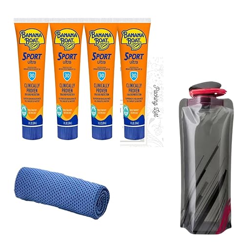 Paquete de protector solar Banana Boat  4 lociones de protección solar Banana Boat Sport Ultra Spf 30 (1 onza), paquete con botella deportiva