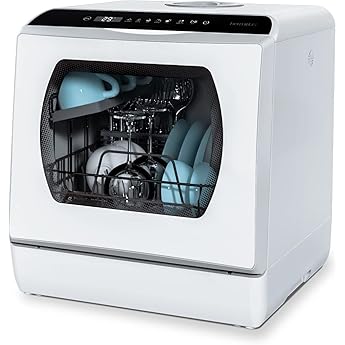 Portable Countertop Dishwasher, Compact Dishwasher with 6L Built-in Water Tank, No Hookup Needed, 4 Washing Programs