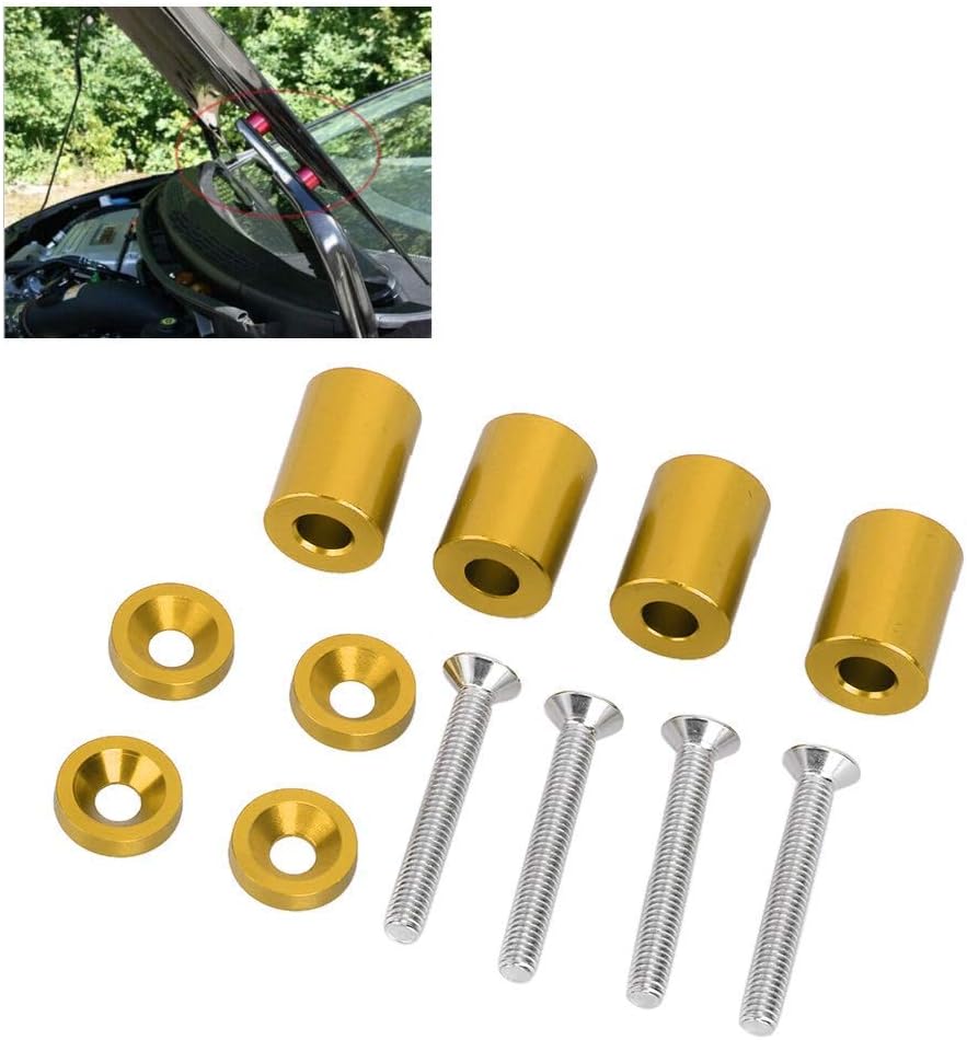 Aramox Car Engine Hood Ventilation Spacer Riser, 6mm Aluminum Alloy, Gold, Universal Fit for Motor Applications