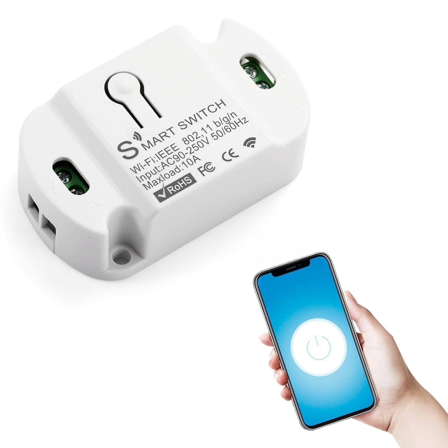 DEWIN 10A Smart WiFi Wireless Light Switch, 1PC WiFi Remote Timer Switch Universal DIY Module for Smart Home Automation Smart Life APP/Tuya APP, Voice Control Compatible with Alexa/Google