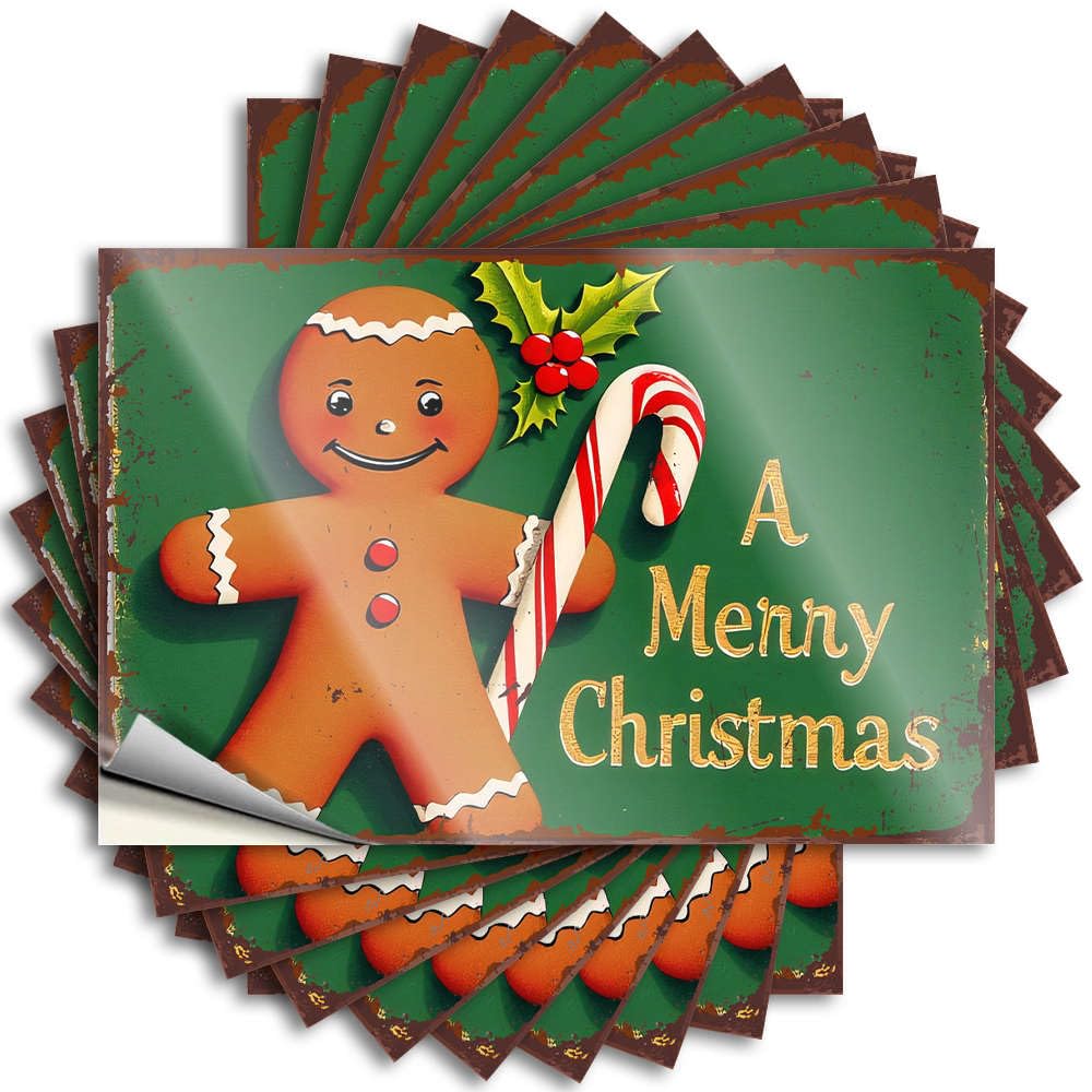 Outdoor Fall Decor Bumper Lettering Sticker | A Gingerbread Man with Candy Canes and Holly Winter for Ideas Decor(8X12CM)