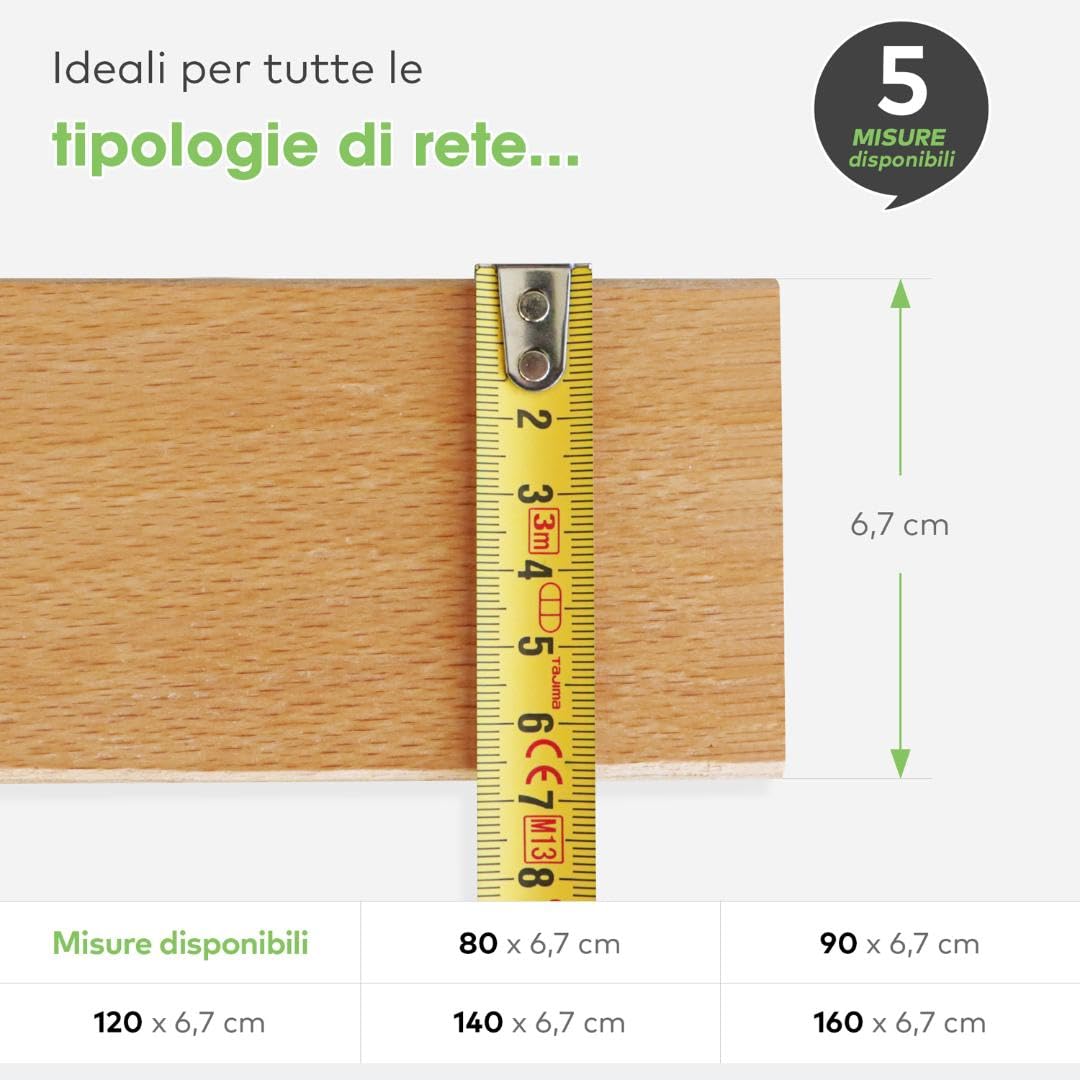EVERGREENWEB - Kit de 8 Listones de Madera Reforzada, Largo 159 cm Ancho 6,4 cm Espesor 0,8 cm - Tamaño ESTÁNDAR, Recambio de Lamas de Haya Multicapa ECOLÓGICA, para Todos los Somieres de Matrimonio