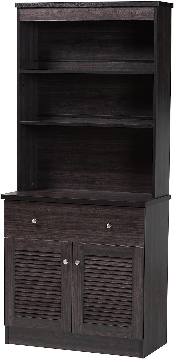 Agni 31.5-inch W Kitchen Storage Cabinet and Hutch, Dark Brown