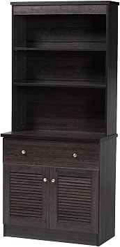 Baxton Studio Agni 31.5-inch W Kitchen Storage Cabinet and Hutch, Dark Brown