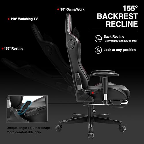 Miniatura 44 de Silla para videojuegos GTRACING con reposapiés y altavoces Bluetooth, silla de escritorio de oficina robusta, GT890MF en color rojo Rojo