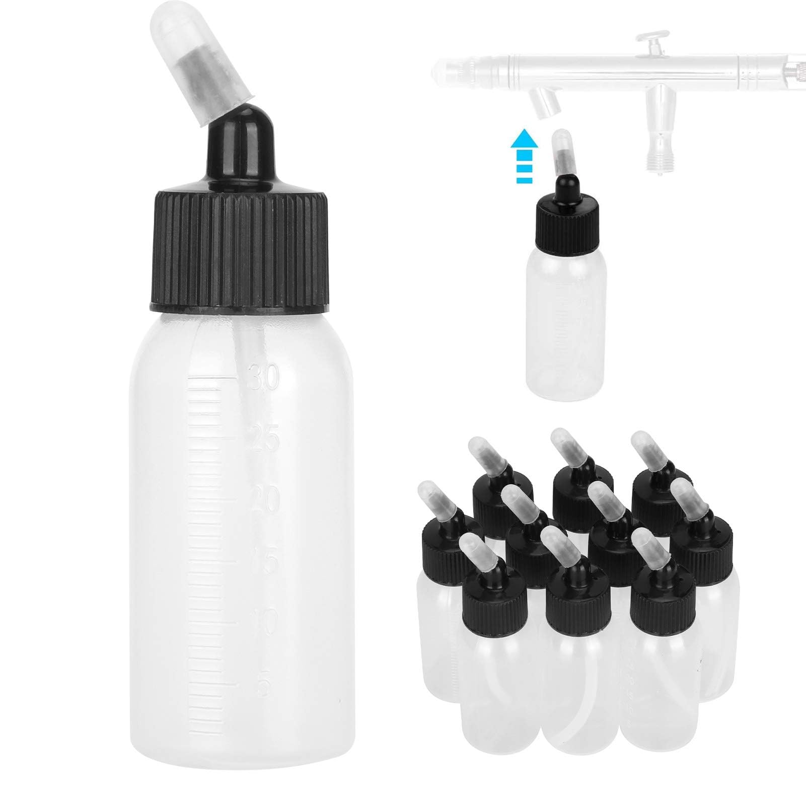 20 Stück Airbrush Flaschen Kit 30 ml PP Transparente Airbrush Dose Airbrush Siphon Feed Jar für Airbrush Doppeltwirkende Siphon Spritzpistolen
