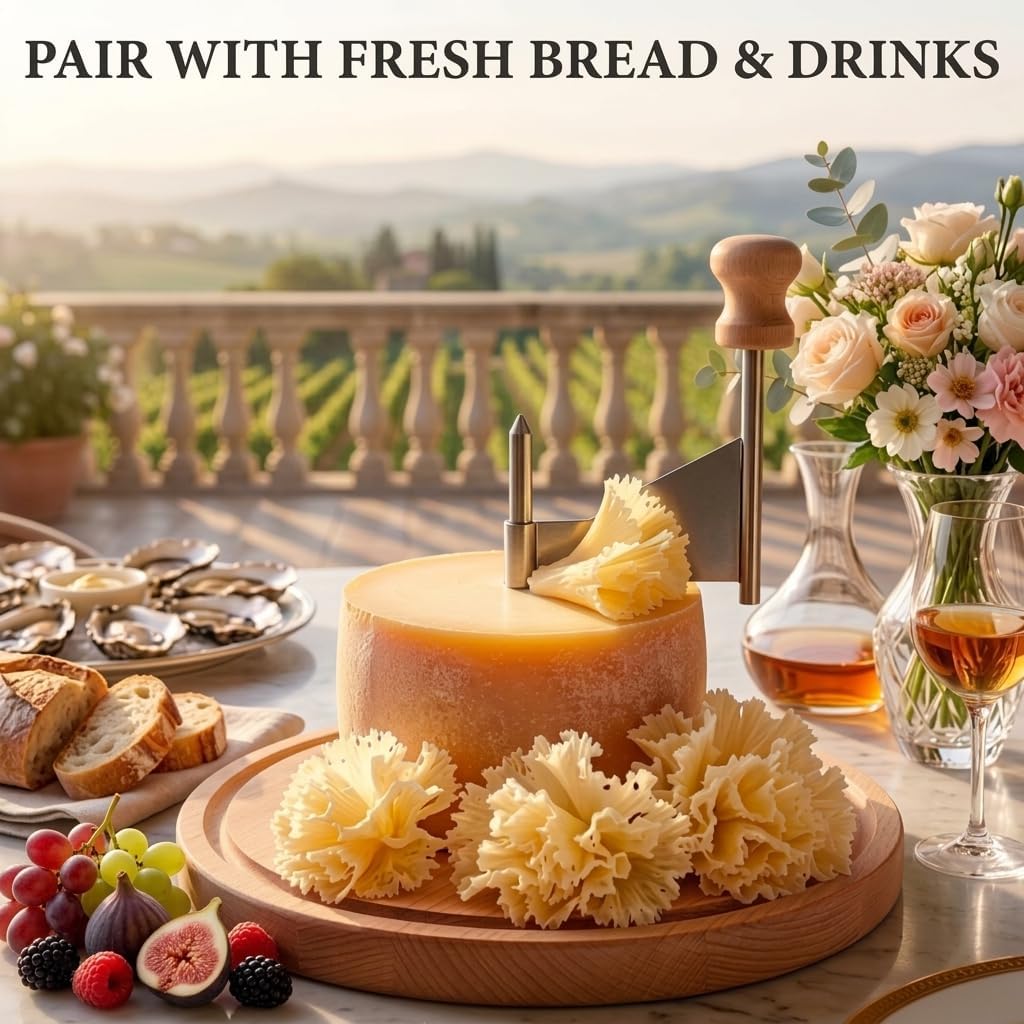 Stainless Steel Cheese Curler with Non-Slip Wooden Base, Rust-Proof & Easy to Use Cheese Shaver for Tete de Moine, Ideal for Home Cafes Restaurants and Dessert Shops