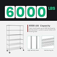 Vista 17 de 6-Tier Storage Shelves Heavy Duty (2100LBS Capacity) for Storage Kitchen Garage, Industrial Commercial-Grade Wire Rack Shelving with Wheels, Height