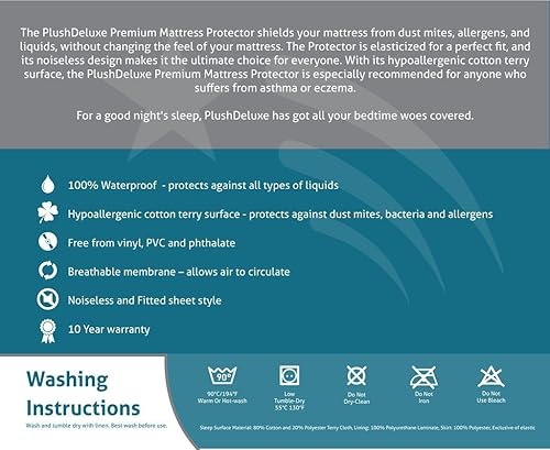 Miniatura 2 de Protector de colchón premium 100 impermeable hipoalergénico libre de vinilo transpirable superficie de algodón suave con bucles -