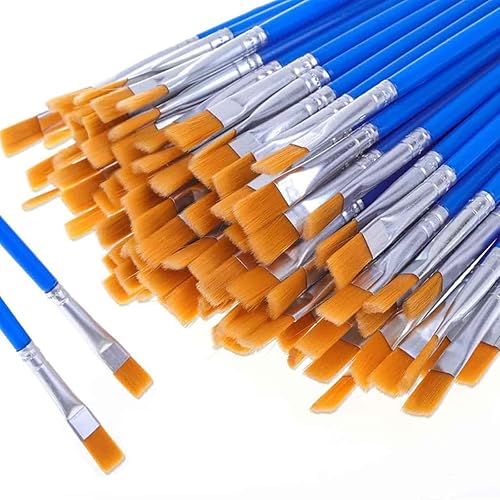 Miniatura 4 de Juego de pinceles de pintura, 100 piezas de pelo de nailon de cabeza plana, pinceles de pintura para óleo acrílico, acuarela, artistas profesionales