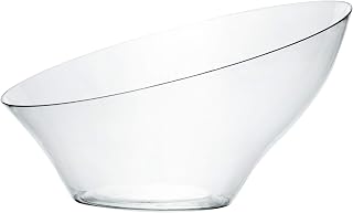 PLASTICPRO Clear Disposable Angled Serving Bowls - Large Round Plastic Party Bowls for Salads, Snacks Pack of 4