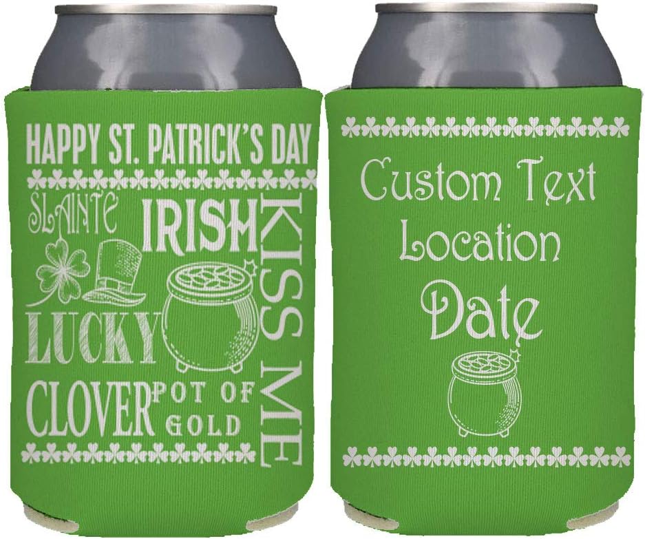 VictoryStore Can and Beverage Coolers, Custom St. Patrick's Day Can Cooler, Block of Text St. Patrick's Day Sayings, Set of 50, Standard Size