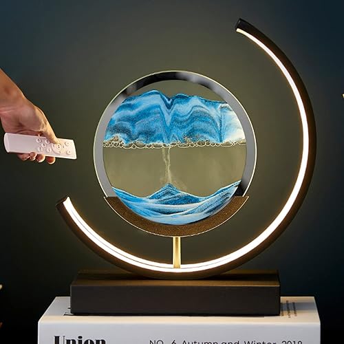 Heuanpte Lámpara de mesa de arena en movimiento, lámpara de arena 3D, lámpara de imagen redonda de arena, 3 colores, luz de arte de arena con