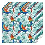Juego de 6 servilletas de tela con hojas de palma tropicales, pájaros, loros, lavables, de gran tamaño, suaves, reutilizables, de satén, para fiestas, eventos, bodas, 50 x 50 cm, calidad de hotel