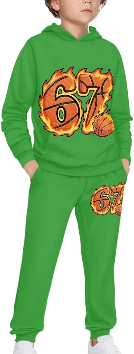 Boys Girls 67 Sweatsuits 2 Piece Cute Sweatshirt and Sweatpant Set Hoodie and Jogger Sweatpants