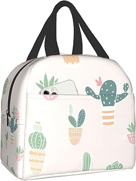 Insulated Lunch Bag Reusable Lunch Box, Cooler Lunch Tote Bag With Front Pocket for Kids Boys Girls Women Men School Picnic Office Work,Cute Cactus