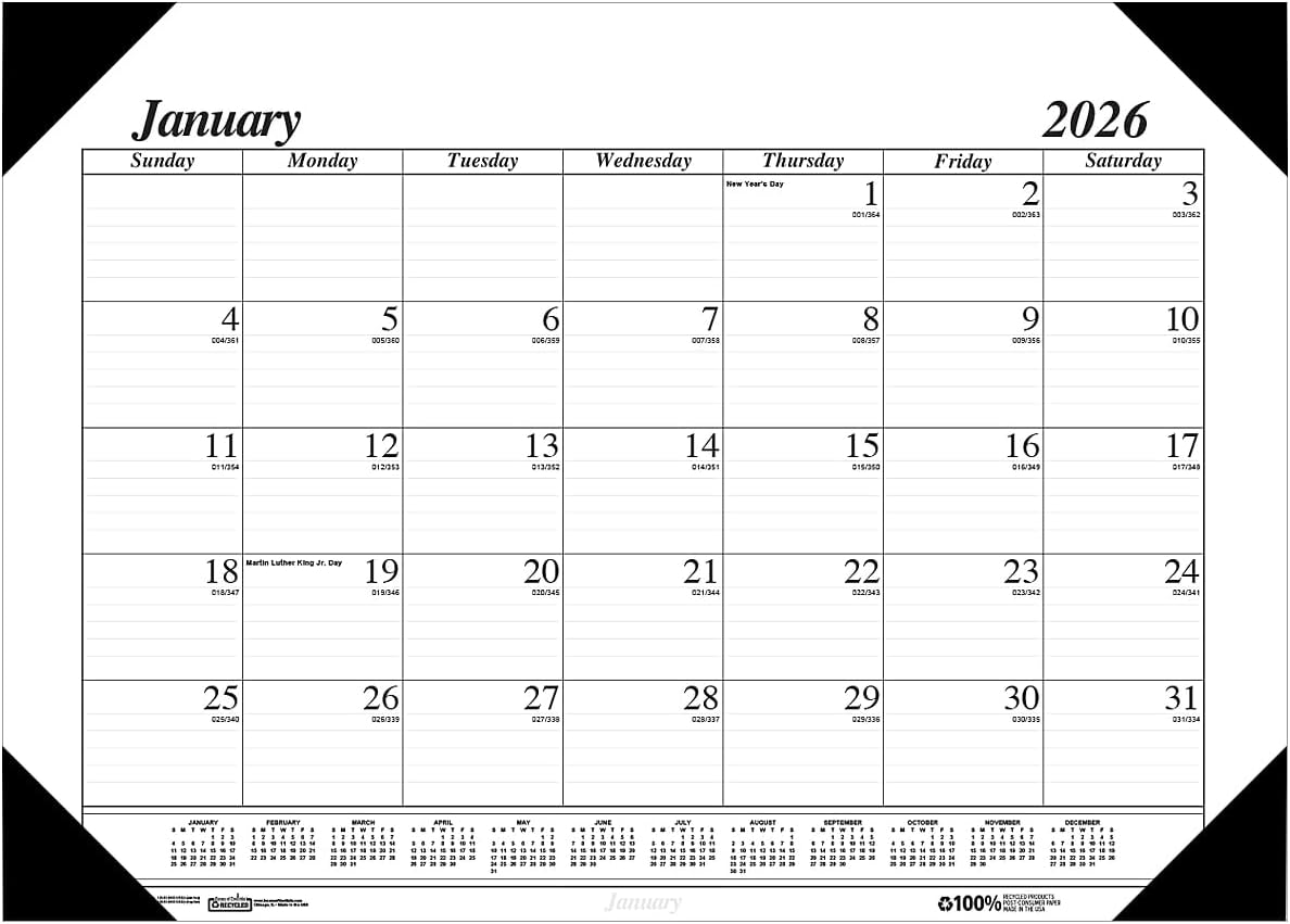 House of Doolittle 2026 Economy 22" x 17" Monthly Desk Pad Calendar, Black/White (12402-26)