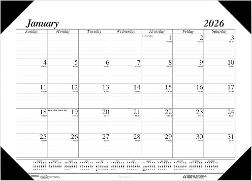 House of Doolittle 2026 Economy 22" x 17" Monthly Desk Pad Calendar, Black/White 12402-26