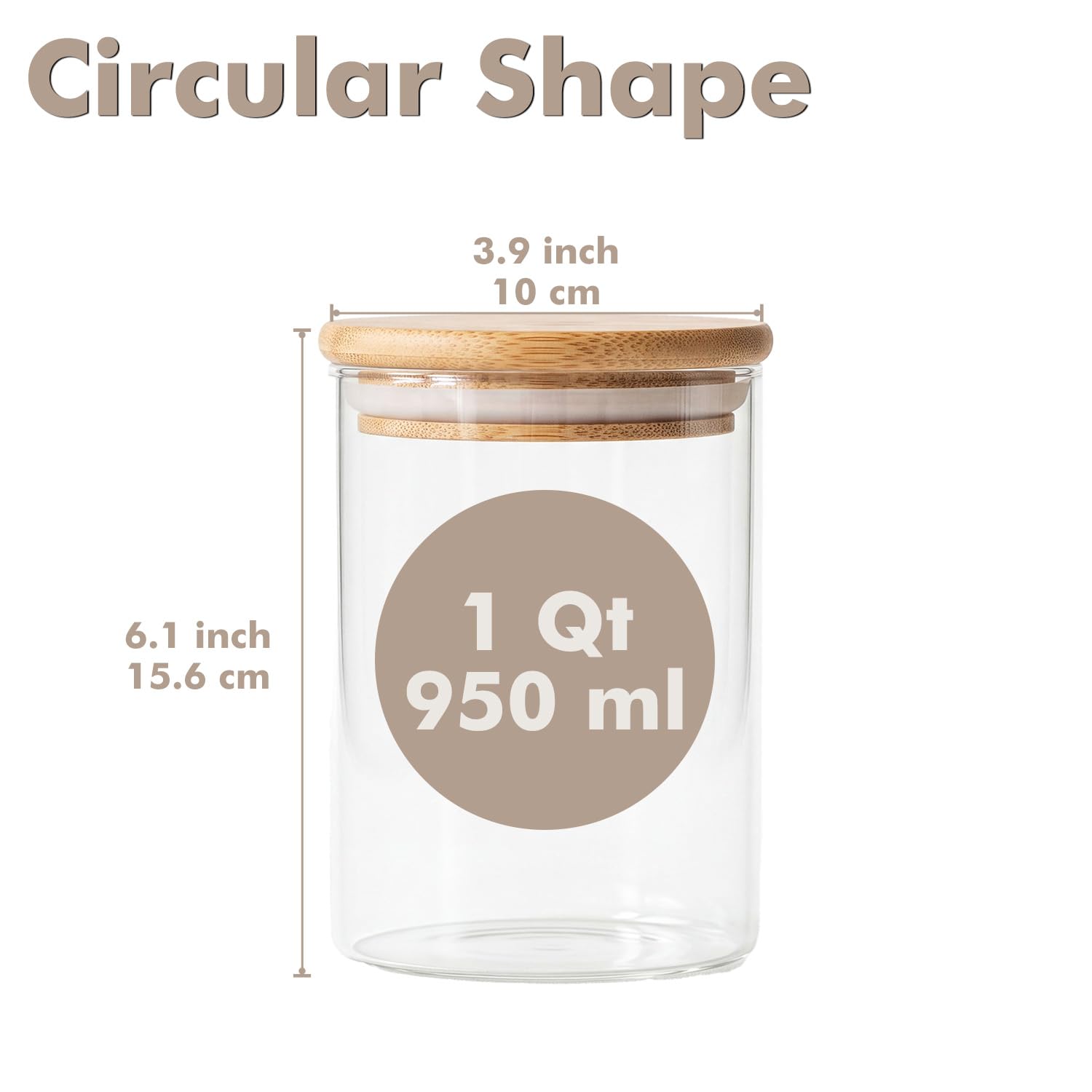 Runde luftdichte Vorratsdosen aus Glas, Frischhaltedosen mit Bambusdeckel, stapelbares Gewürzglas, Küchenbehälter für Zucker, Tee, Kaffeebohnen, Nudeln, Hafer, Gewürze, 907 ml, 6 Stück