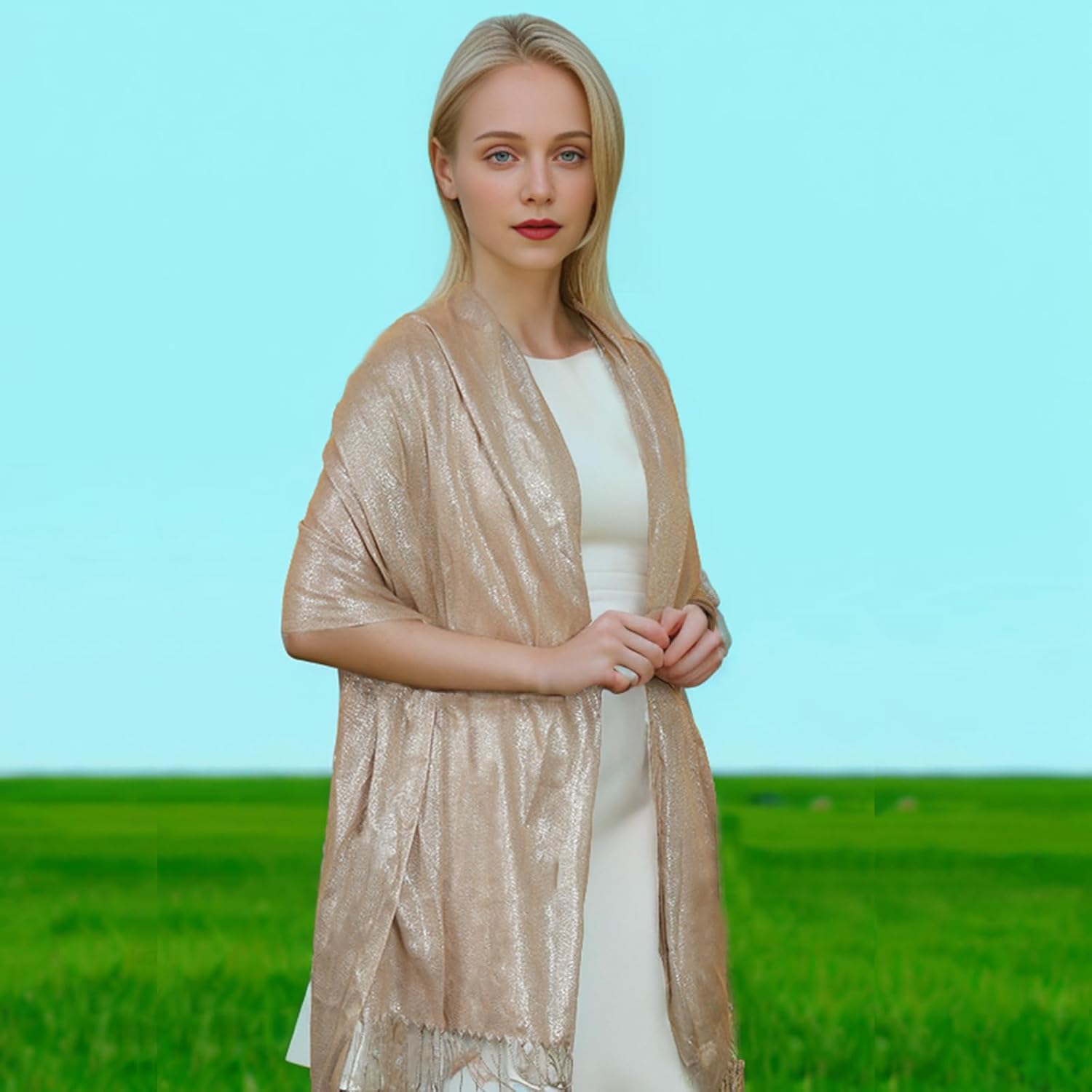 Sumato Sparkling Metallic Women Shawls and Wraps for Evening Party Dresses Wedding Party Like Chiffon Silk Scarf - Image 2