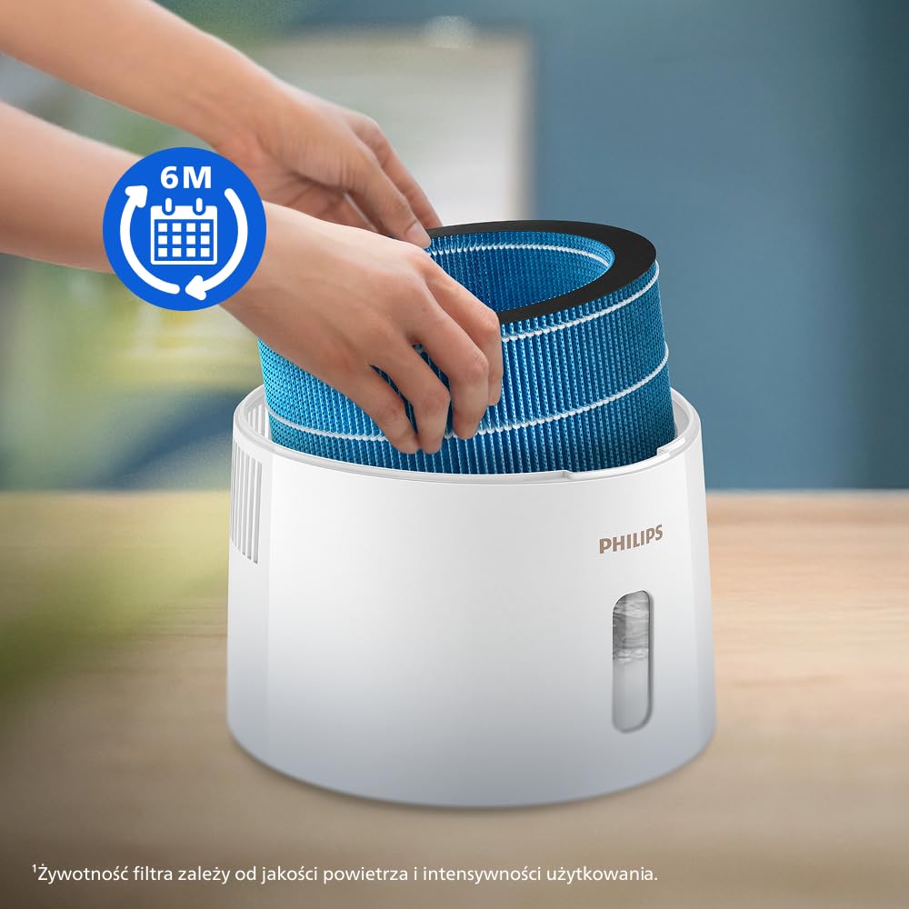 Philips Oryginalny filtr nawilżający do nawilżaczy serii 2000 i 3000 HU2716, HU2718, HU3916, HU3918, higieniczne nawilżanie, technologia NanoCloud, skuteczność i żywotność do 6 miesięcy (FY3446/30)
