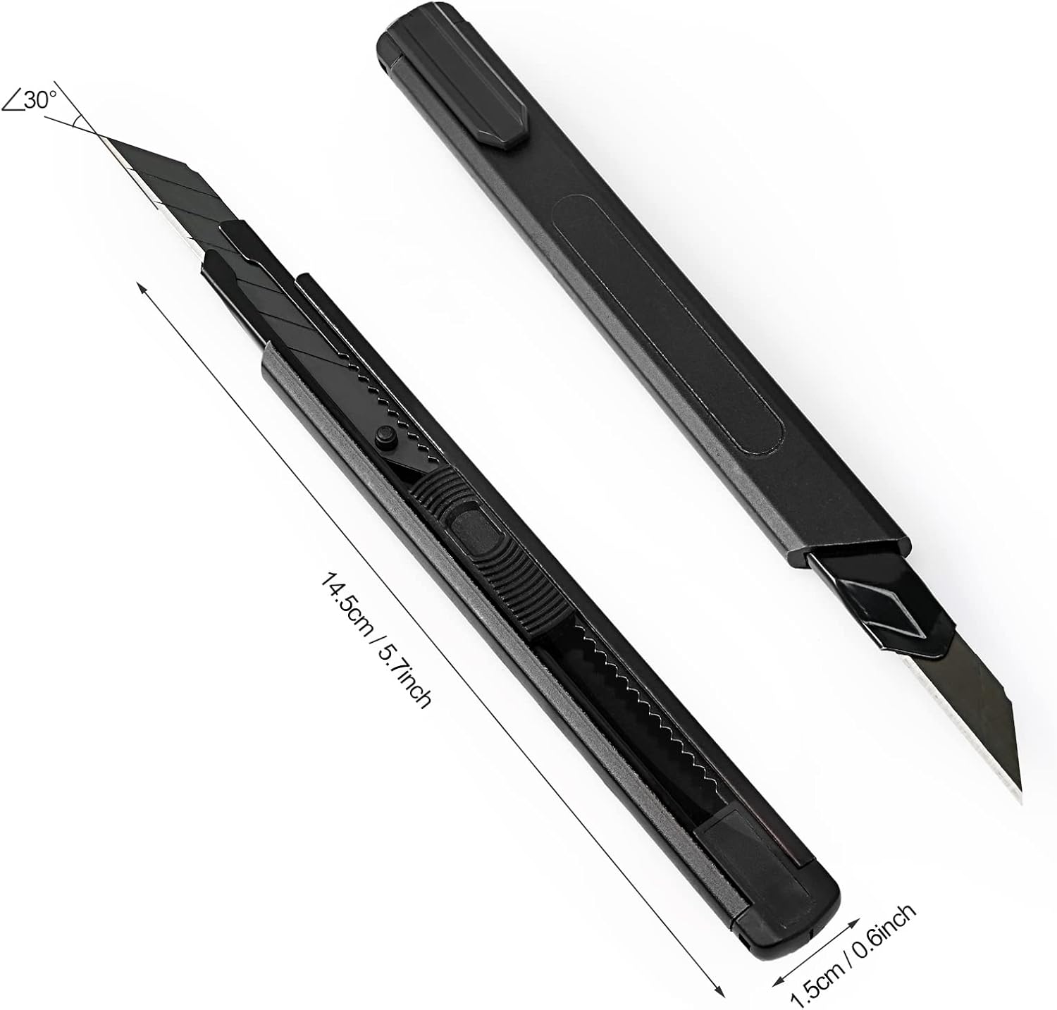 FOSHIO Retractable Utility Knife with 30 Degree Snap Off Blade 9MM, Box Cutter for Carton, Cardboard and Box, Office, Home Use, 3 Pack Black Aluminum Handle Knife ​with Extra 30 Replacement Blades