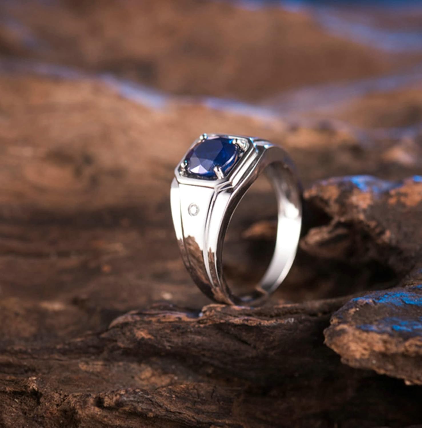 18K White Gold Ring Enhancer 1ct Round Shape Sapphire with 0.015ct Diamond Anniversary Rings for Girls