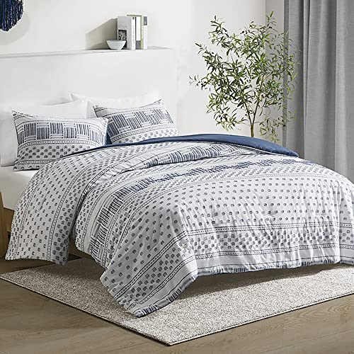 Image of Hyde Lane Boho King Size Comforter Set - 3-Piece Shabby Chic Bedding Sets, Farmhouse Bed Comforter with 2 Pillow Shams, All Season Cotton Top, Navy Tufted