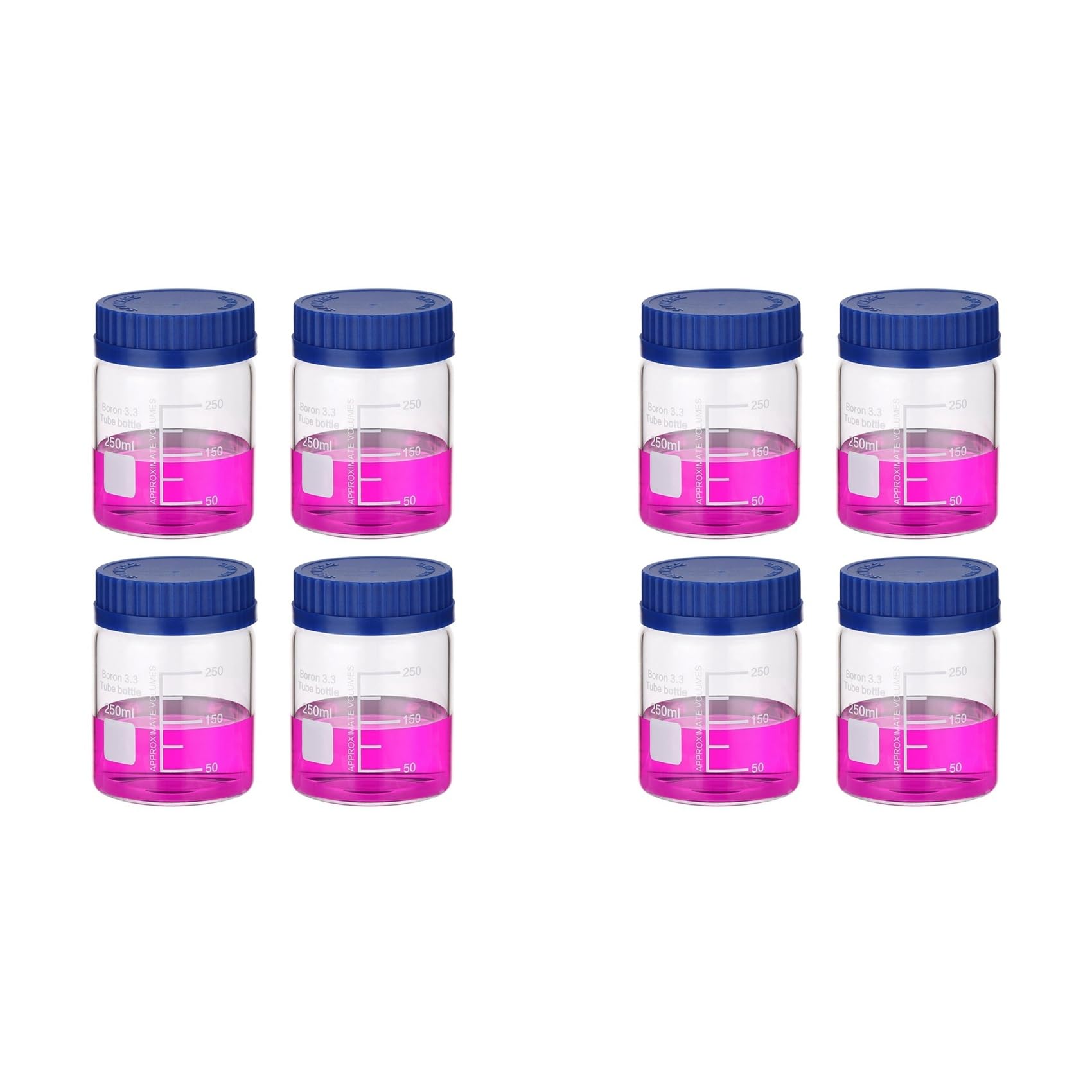 Vjsujehgy 8 Pack Reagent Media Storage Bottles, 250ml Borosilicate Glass Wide Mouth Graduated Round Bottles with GL32 Cap