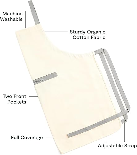Vista 3 de Caraway Delantal – Delantal 100% algodón orgánico – Cuenta con 2 bolsillos y correa ajustable para el cuello
