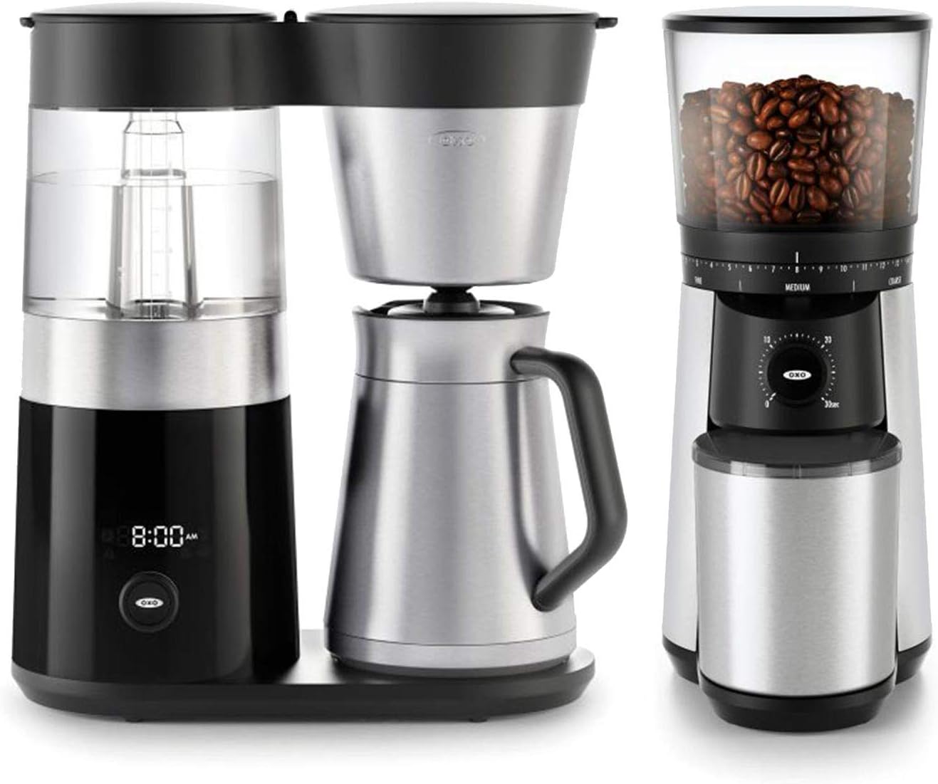 OXOBREW 9 Cup Programmable Coffee Maker Bundle BREW Conical Burr One Push Start Coffee Grinder - Stainless Steel/Black