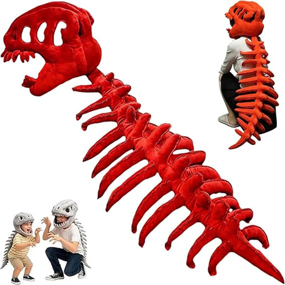 Sachie Dinosaur Skeleton Costume Set, Spinosaurus Skull Headpiece with Spine Back Piece Dino Outfit for Cosplay