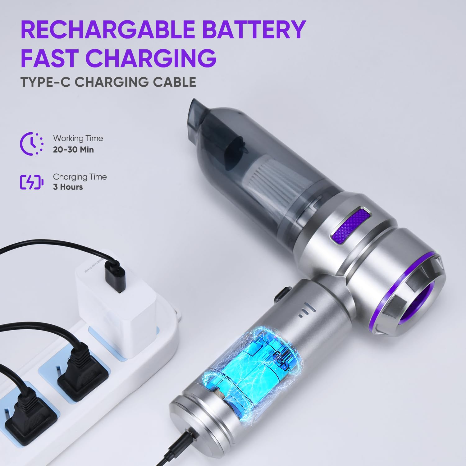 Aspirateur Voiture Puissant sans Fil, 28000 PA 4 en 1 Mini Aspirateur a Main avec Moteur Brushless 3 Niveaux Réglables Idéal pour Voiture Maison Bureau Les Soins des Animaux