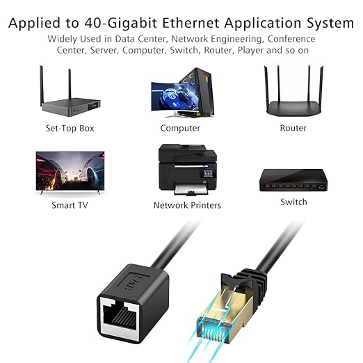 Cable de extensión Ethernet J&D Cat 6, 2 paquetes, RJ45 macho a hembra, 3 pies miniatura 3