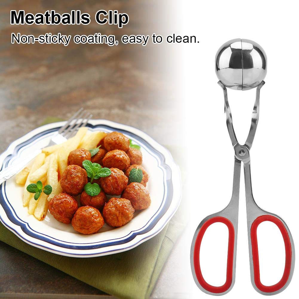 Non-Stick Meat Ballers Tongs, Stainless Steel Meatball Maker Meatballs Scoop Ice Tongs for Cake Pop Ice Cream Dough Scoop(Red)