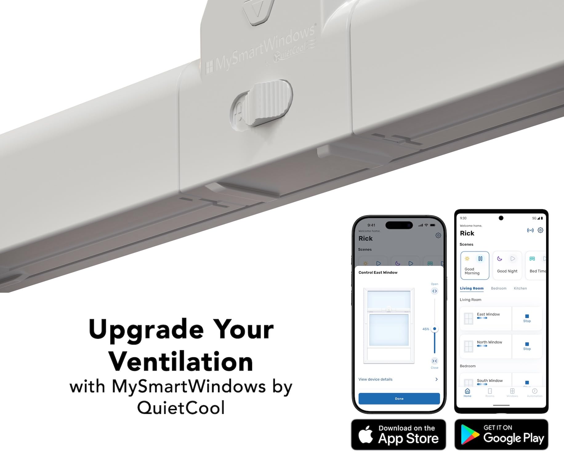 MySmartWindows Retrofit Kit di Quietcool – Aprifinestra motorizzato intelligente – controllato da app, alimentato a energia solare, silenzioso – adatto per finestre da 0,6 a 0,9 m